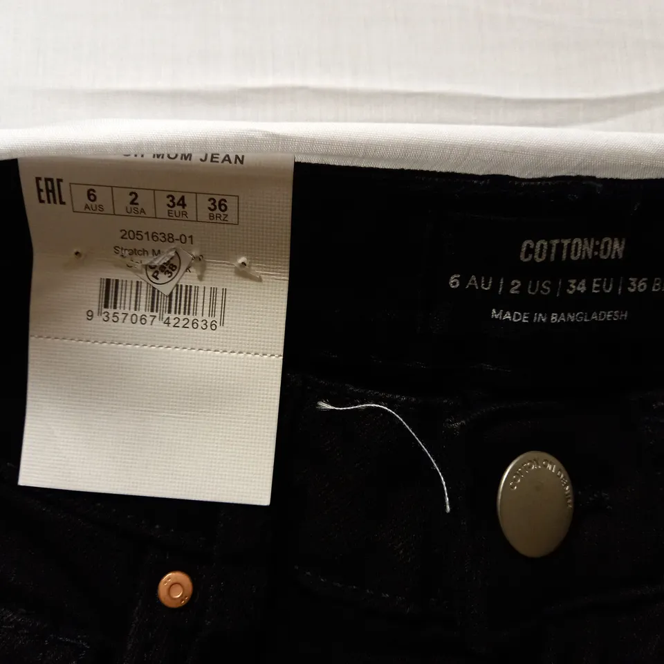 BOX OF APPROX 25 BRAND NEW COTTON:ON STRETCH MOM JEANS - BLACK SIZE AUS 6