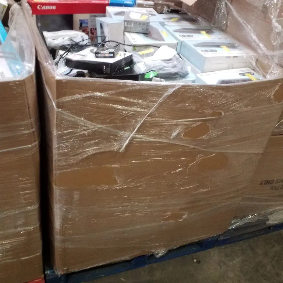 PALLET CONTAINING ASSORTED ELECTRICAL PRODUCTS INCLUDING CANON PRINTER, HDMI DVD PLAYERS, FM RADIO & EARBUDS