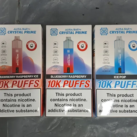 APPROXIMATELY 30 ASSORTED AURA BAR BY CRYSTAL PRIME E-CIGARETTE AND VAPE ITEMS