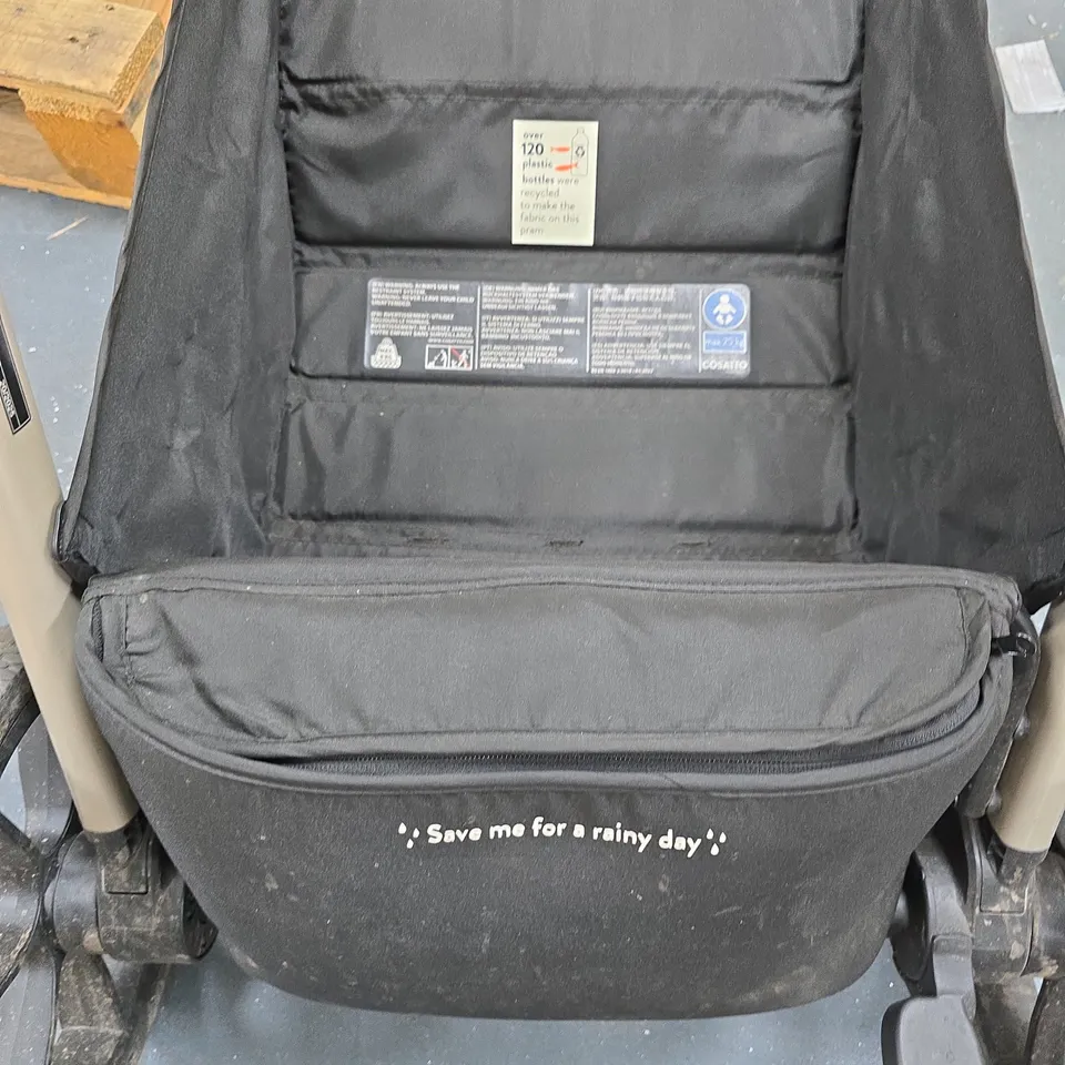 COSATTO PUSHCHAIR/STROLLER – BEIGE ALUMINIUM FRAME WITH BLACK FABRIC