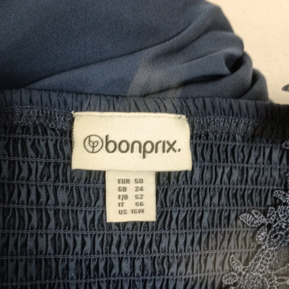 BONPRIX NAVY LACE-TOP FLOOR-LENGTH DRESS, UK SIZE 24