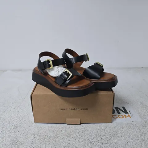 DUNE LONDON BLACK LEATHER BUCKLE PLATFORM SANDALS – UK 7 (EU 40)