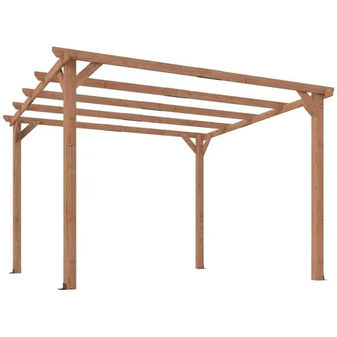 BOXED OUTSUNNY 3 X 3 M WOODEN PERGOLA KIT, GARDEN PERGOLA GAZEBO GRAPE TRELLIS WITH TRIANGLE SUPPORTS, 5 BEAMS, MAPLE WOOD-EFFECT (2 BOXES)