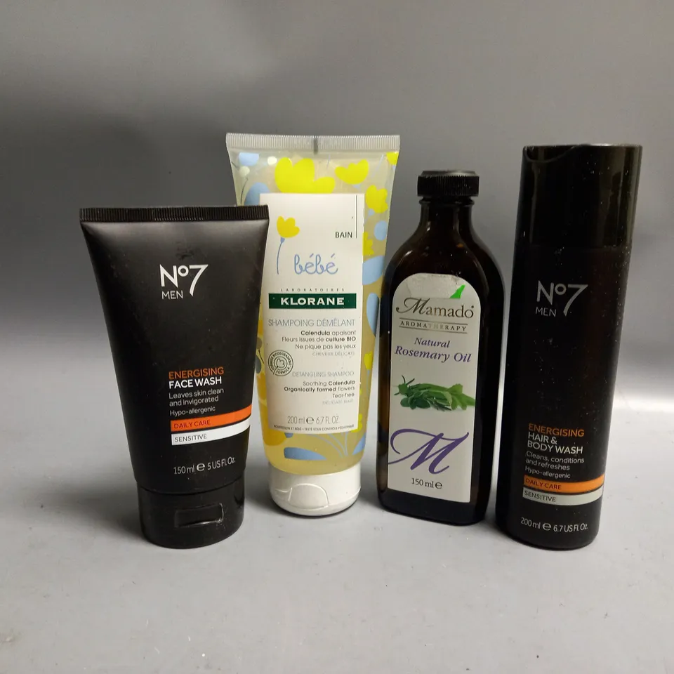 APPROXIMATELY 20 ASSORTED HEALTH AND BEAUTY PRODUCTS TO INCLUDE BEBE DETANGLING SHAMPOO, NO7 ENERGISING HAIR & BODY WASH, MAMADO NATURAL ROSEMARY OIL 