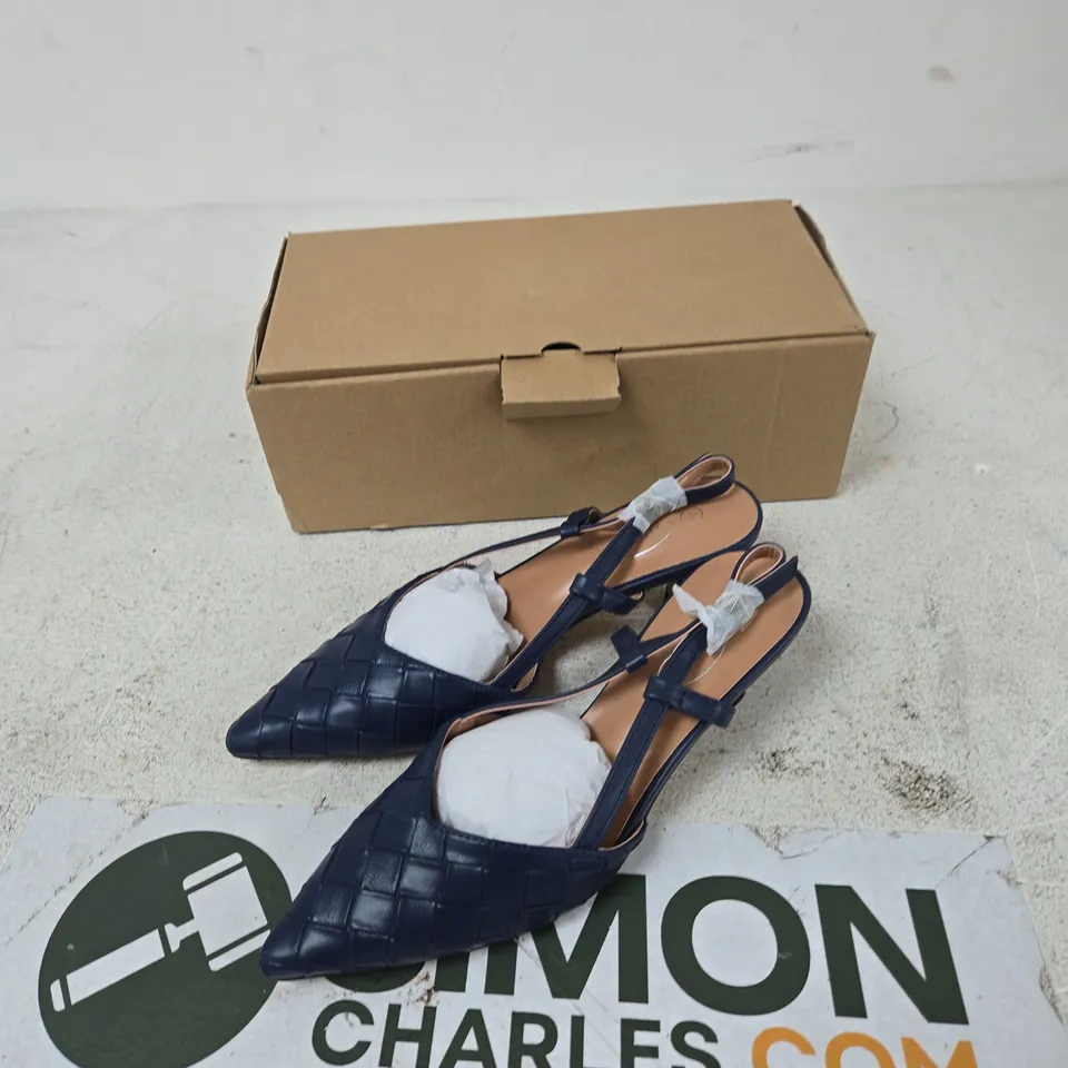 SPOT ON WOMEN'S NAVY BLUE WOVEN SLINGBACK HEELS – UK 4 (EU 37) – BOXED