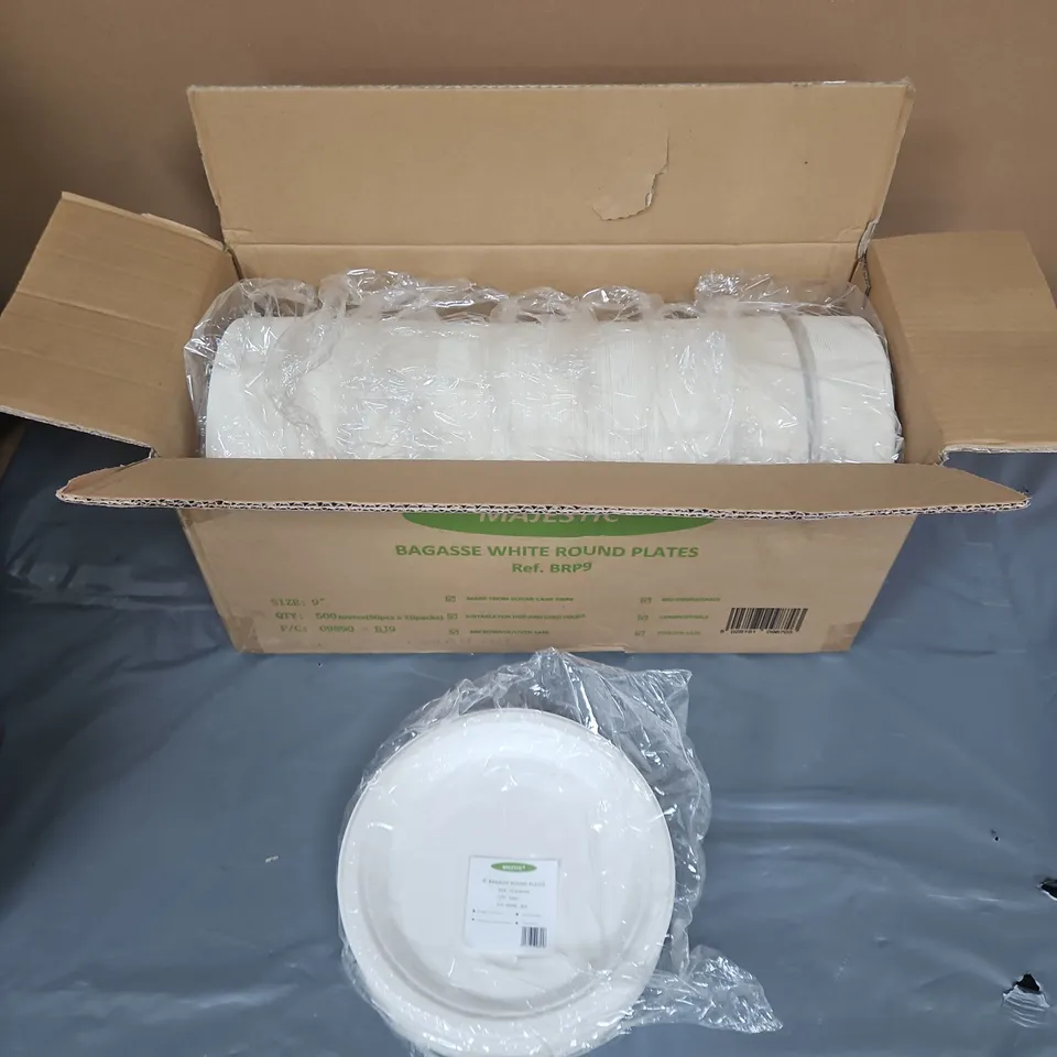 MAJESTIC 9" BAGASSE ROUND PLATES – 500 TOTAL (10 PACKS X 50)