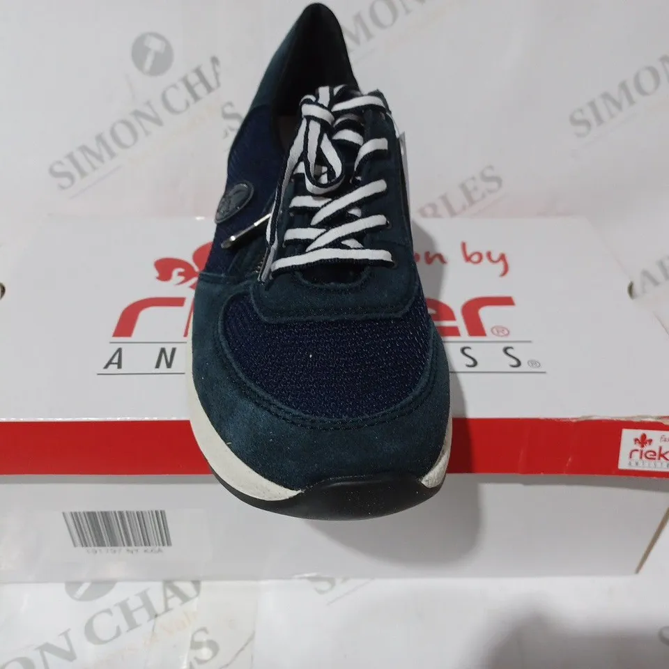 BOXED PAIR OF RIEKER LACE TRAINERS IN NAVY UK SIZE 6.5