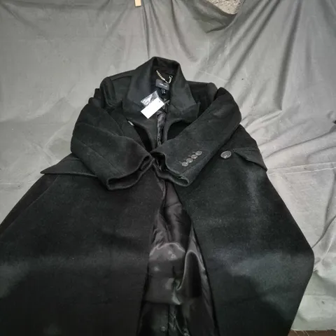 KAREN MILLEN BRUSHED DOUBLE BREASTED BLACK COAT, SIZE 8