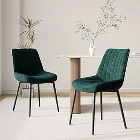 BOXED COLAMY VELVET DINING CHAIRS SET OF 2 - GREEN
