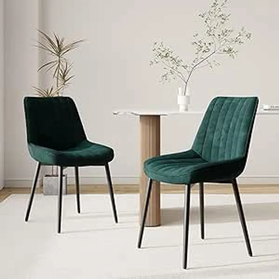 BOXED COLAMY VELVET DINING CHAIRS SET OF 2 - GREEN