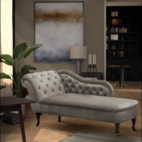 BOXED FOYIL UPHOLSTERED CHAISE LOUNGE - LIGHT GREY (1 BOX)