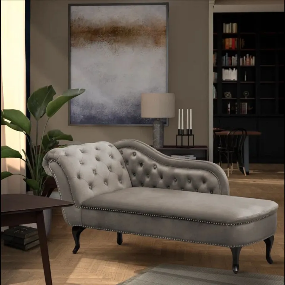 BOXED FOYIL UPHOLSTERED CHAISE LOUNGE - LIGHT GREY (1 BOX)
