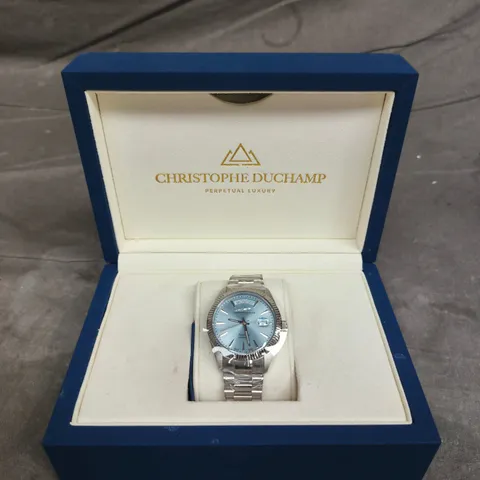 CHRISTOPHE DUCHAMP PERPETUAL LUXURY STAINLESS STEEL WATCH WITH BLUE DIAL 
