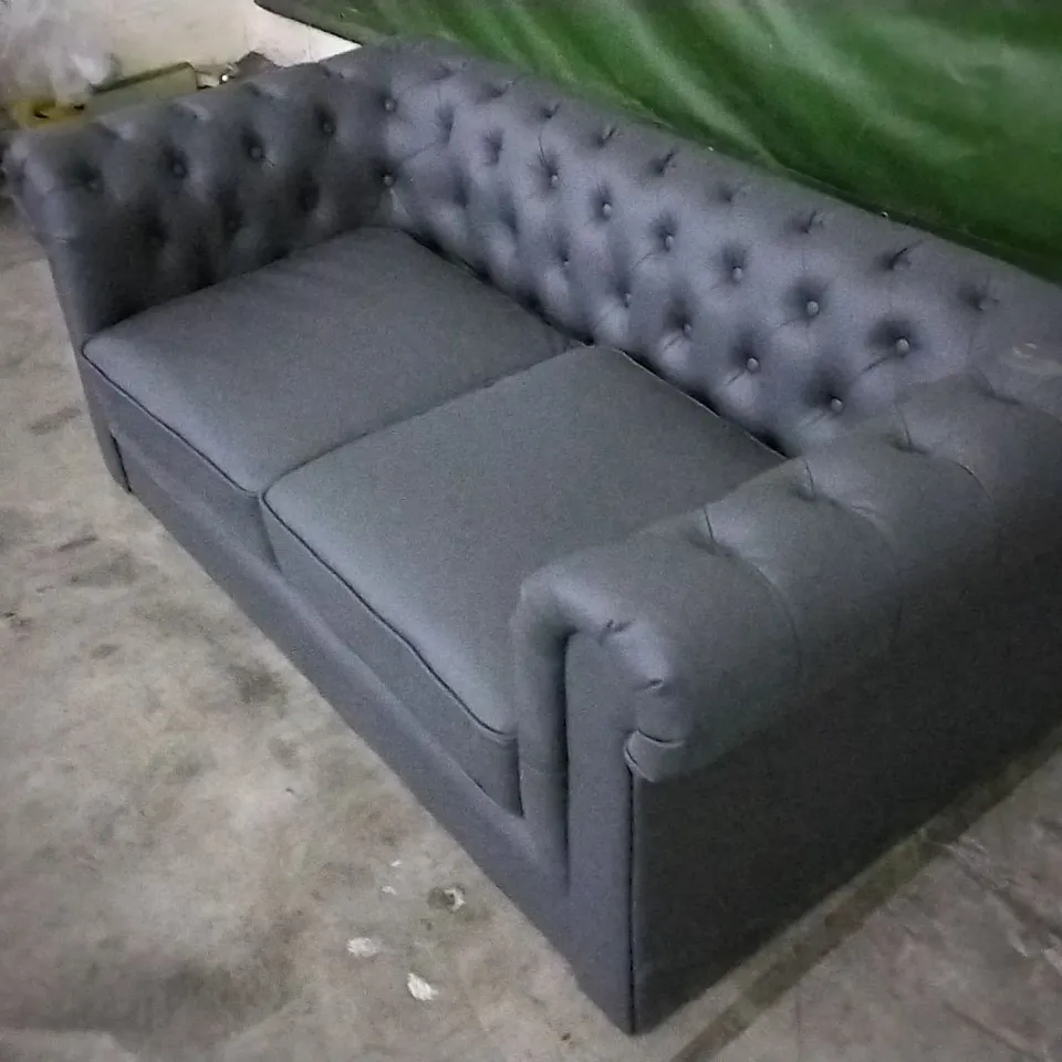 DESIGNER DARK GREY LEATHER CHESTERFIELD STYLE 2 SEATER SOFA