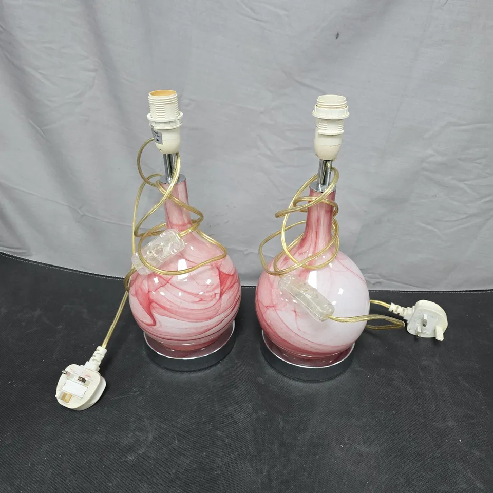 PAIR OF LAURA  ASHLEY PINK MARBLE GLASS TABLE LAMPS 