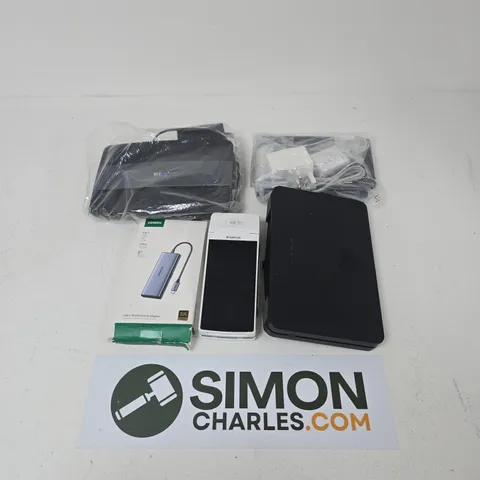TOTE OF ASSORTED ELECTRICAL ITEMS TO INCLUDE; CARD READER/S, WIFI HUB/S, POWER CABLES.