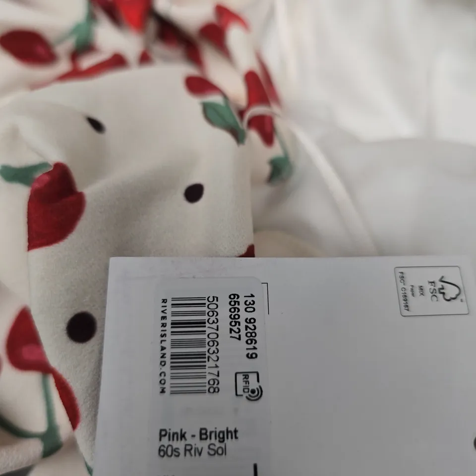 RIVER ISLAND EDIT CHERRY PRINT DRESS - PINK/WHITE, UK LARGE 