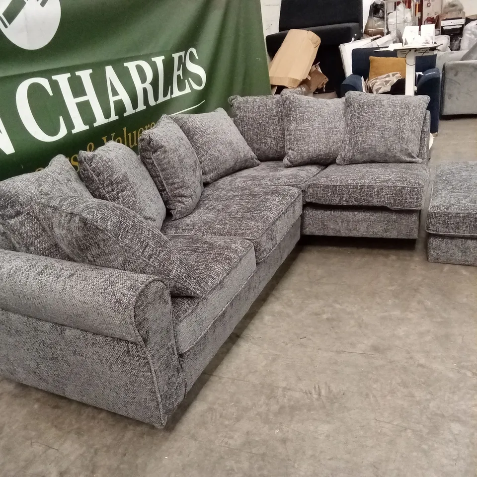 SANDERSON RIGHT HAND FABRIC CORNER CHAISE SOFA - GREY RRP £1249