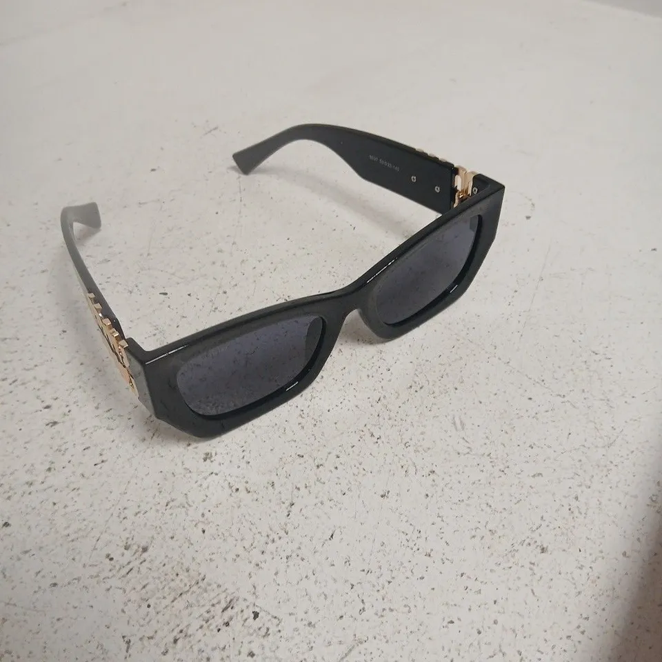 MIU MIU SUNGLASSES, BLACK FRAME, GOLD-TONE DETAILS – PINK CASE & BOX