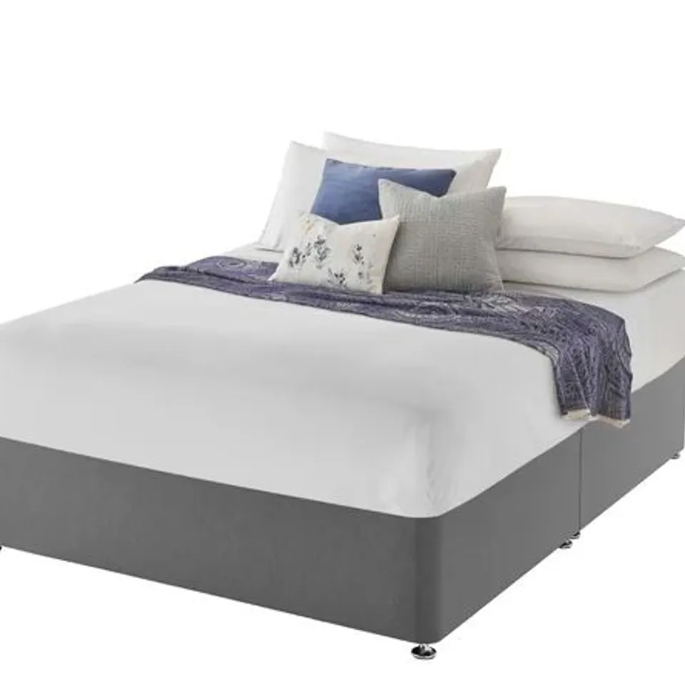 BAGGED SILENTNIGHT UPHOLSTERED PREMIUM DOUBLE DIVAN BED - SLATE GREY (2 ITEMS)