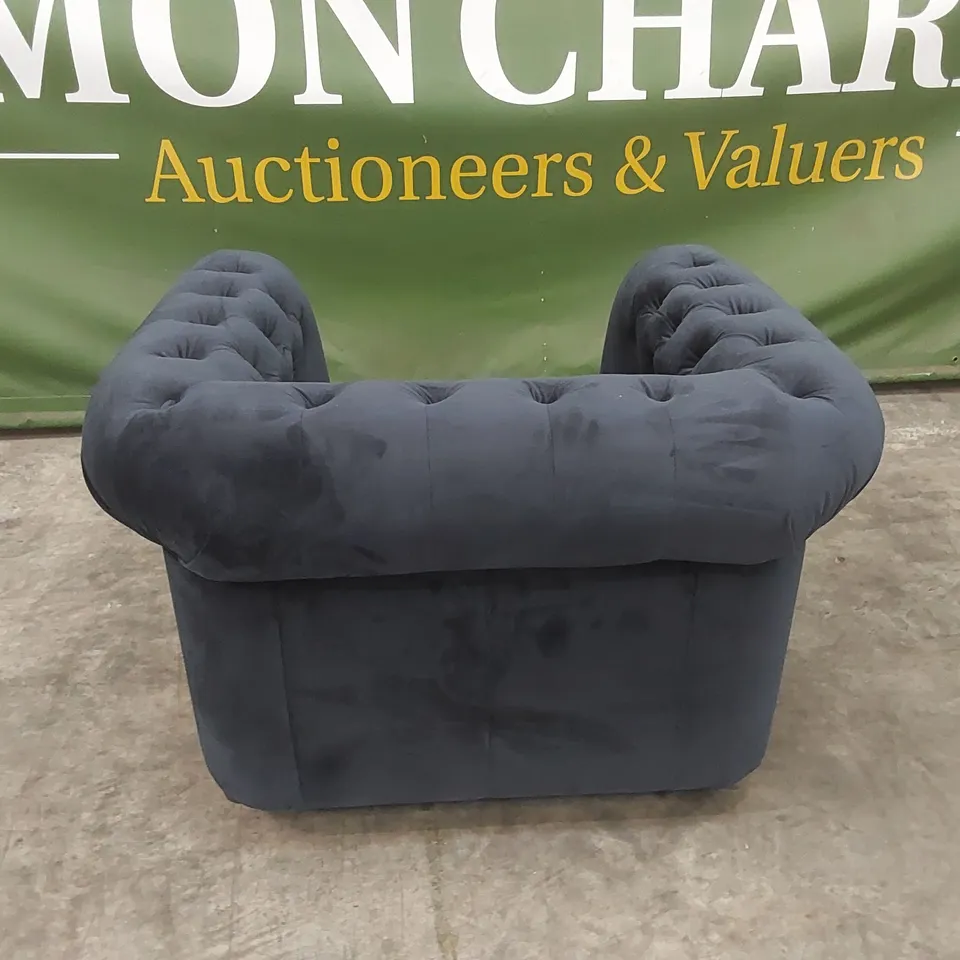 CHESTER VELVET FABRIC ARMCHAIR - NAVY  RRP £499
