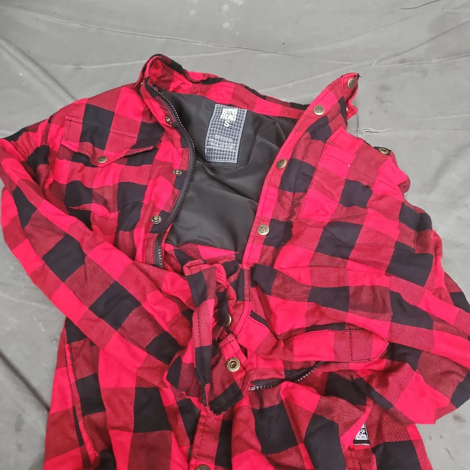 BOBS HEAD RED & BLACK PLAID FLANNEL JACKET, ZIP FRONT, UK SMALL (S)