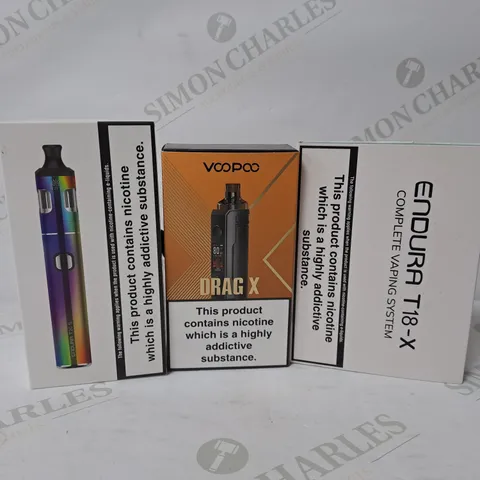 APPROXIMATELY 10 ASSORTED E-CIGARETTE PRODUCTS TO INCLUDE VOOPOO DRAG X, INNOKIN ENDURA T20 S, INNOKIN ENDURA T18-X