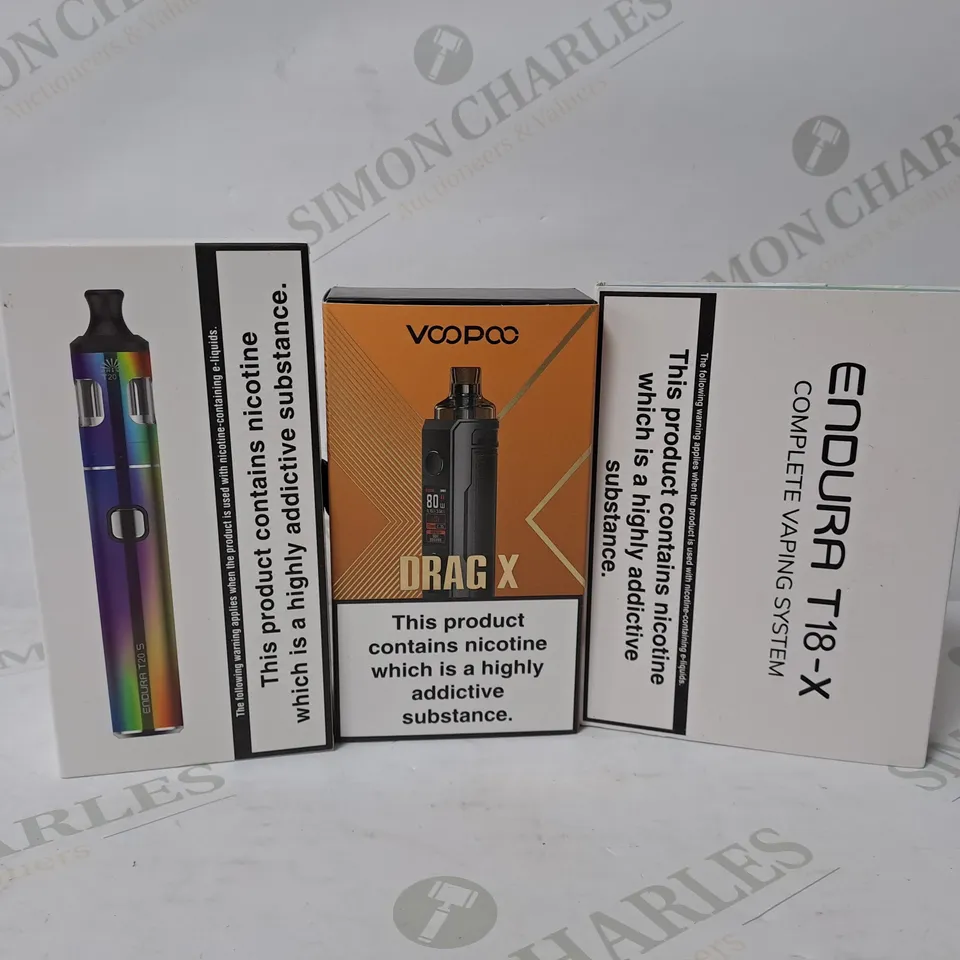 APPROXIMATELY 10 ASSORTED E-CIGARETTE PRODUCTS TO INCLUDE VOOPOO DRAG X, INNOKIN ENDURA T20 S, INNOKIN ENDURA T18-X 