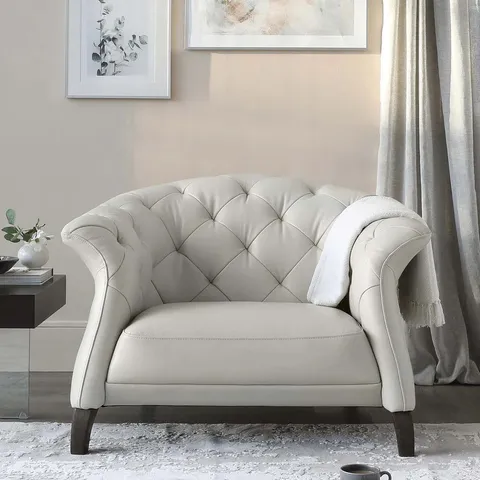 BOXED DANETTI LUXE MODERN NATURAL GREY LEATHER AND DARK WOOD LEG ARMCHAIR