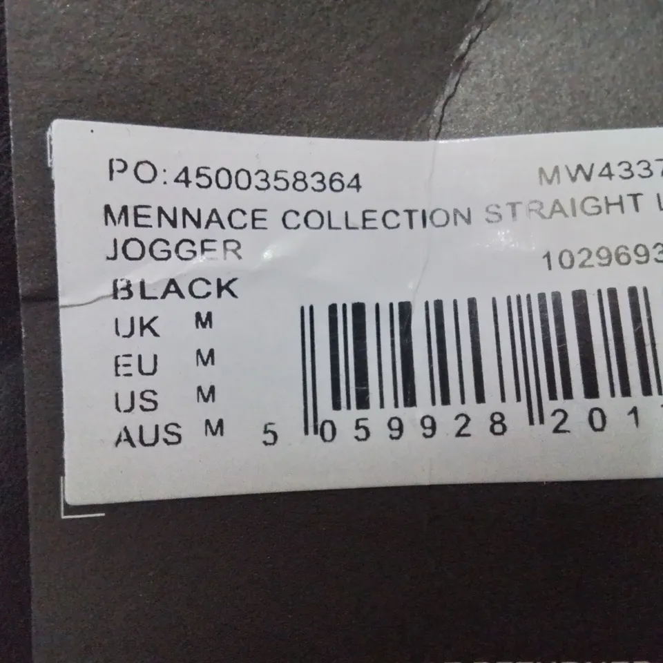 BOX OF APPROXIMATELY 20 PAIRS OF MENNACE BLACK STRAIGHT LEG JOGGERS SIZE M