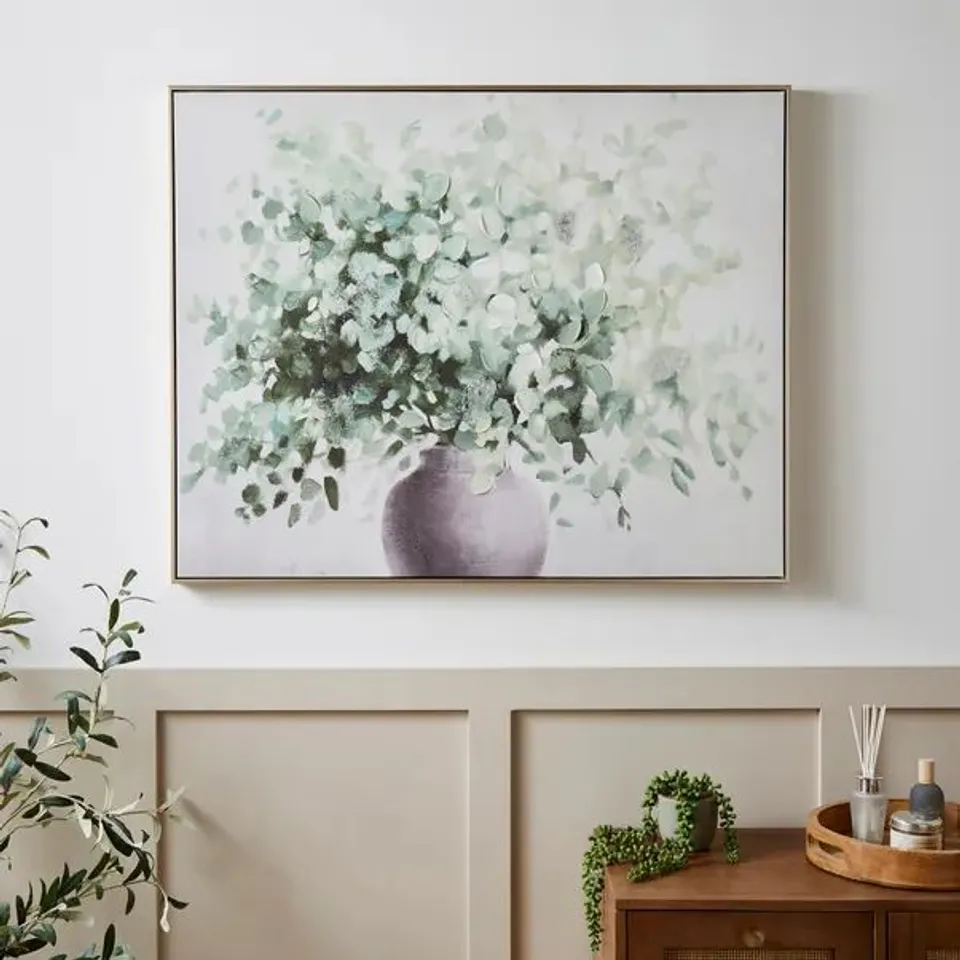 BOXED CHURCHGATE GREEN FLORALS FRAMED CANVAS // SIZE: H 80cm X W 100cm X D 3.7cm