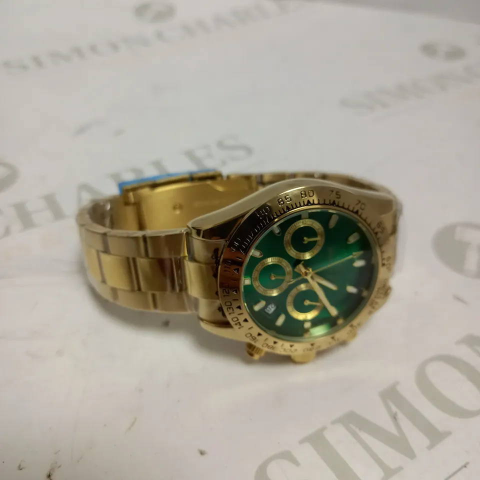 MENS ZIHLMANN & CO Z400 WATCH – CHRONOGRAPH MOVEMENT – GOLD COLOUR STAINLESS STEEL STRAP – GREEN DIAL – 3ATM WATER RESISTANT 