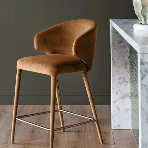 BOXED DANETTI ETHAN CARAMEL FABRIC BRUSHED BRONZE BAR STOOL