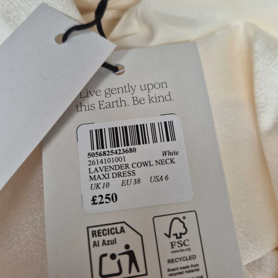 NOBODY'S CHILD WHITE COWL NECK MAXI DRESS – UK 10 (EU 38, USA 6)