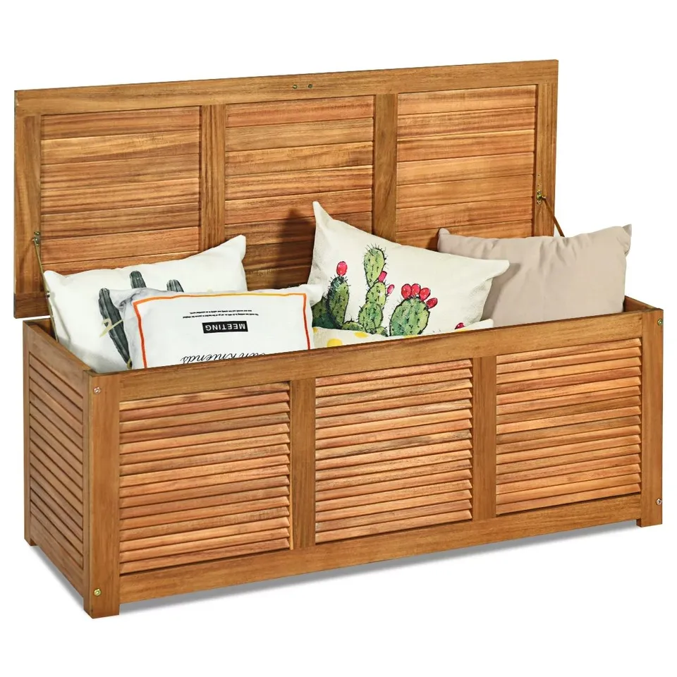 BOXED COSTWAY 47 GALLON DECK STORAGE ACACIA WOOD ORGANIZATION TOYS CUSHIONS TOOLS