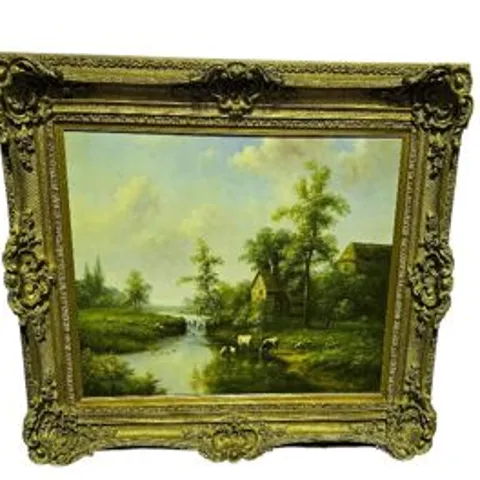 VICTORIAN PASTORAL MEADOWS AND ANIMALS 19TH CENTURY OIL PAINTING