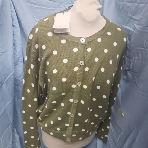 NOBODY'S CHILD OLIVE GREEN POLKA DOT CARDIGAN - M