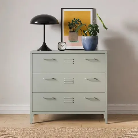 BOXED HELGA METAL 3 DRAWER CHEST - SAGE (1 BOX)