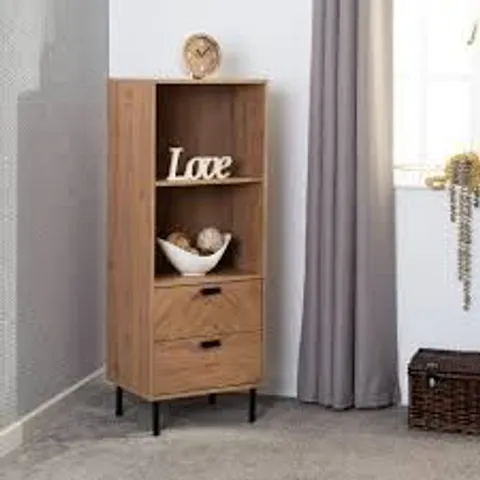 BOXED SECONIQUE LEON 2 DRAWER 2 SHELF CABINET - MEDIUM OAK EFFECT (1 BOX)