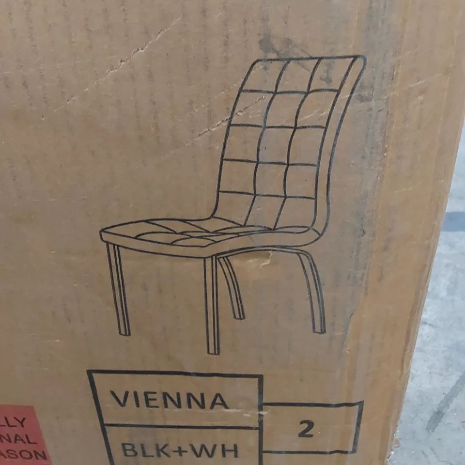 BOXED SET OF 2 VIENNA DINING CHAIRS IN BLACK PU & WHITE SIDES (1 BOX)