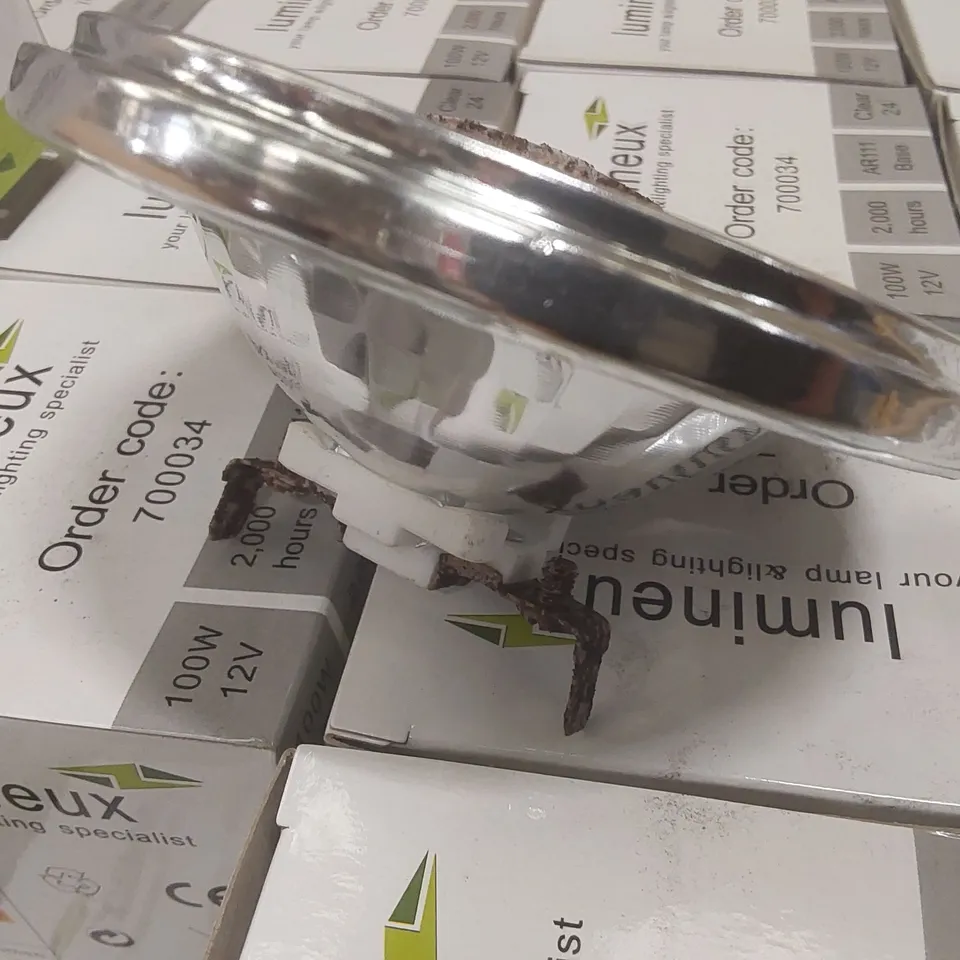 BOX CONTAINING APPROXIMATELY 50x LUMINEUX ALUMINIUM REFLECTORS