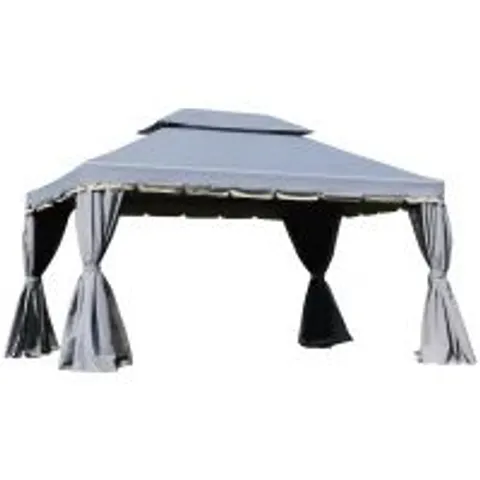 BOXED OUTSUNNY 3 X 4M ALUMINIUM GARDEN GAZEBO, MARQUEE CANOPY SHELTER PAVILION PARTY TENT WITH NETS AND CURTAINS FOR GARDEN AND DECK, GREY