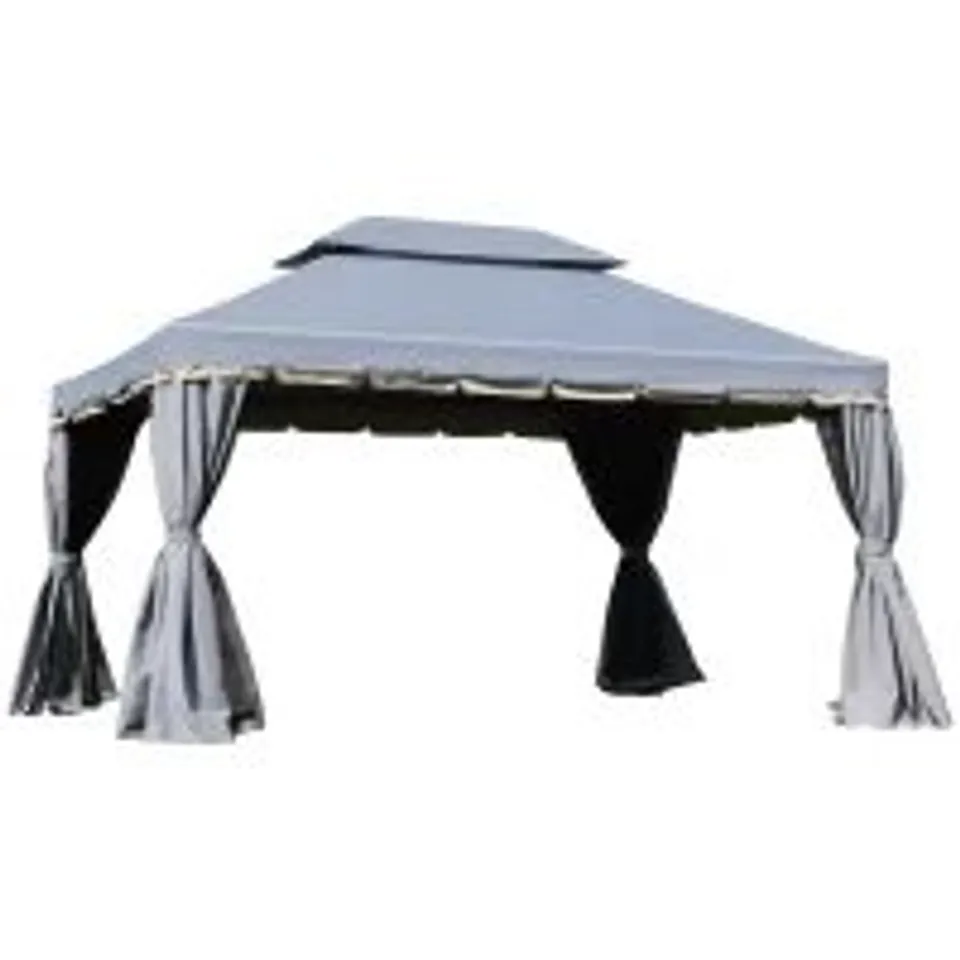 BOXED OUTSUNNY 3 X 4M ALUMINIUM GARDEN GAZEBO, MARQUEE CANOPY SHELTER PAVILION PARTY TENT WITH NETS AND CURTAINS FOR GARDEN AND DECK, GREY