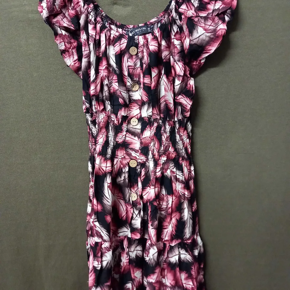 KURT MULLER WOMAN PUFFY SLEEVE MAXI FLORAL DRESS IN BLACK/RED