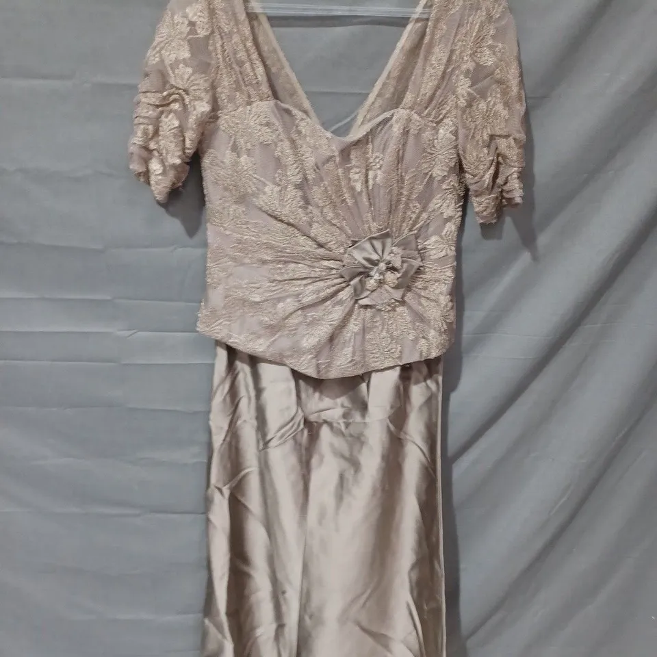 JOHN CHARLES RUCHED FLORAL MESH DRESS IN BROWN - UK 10