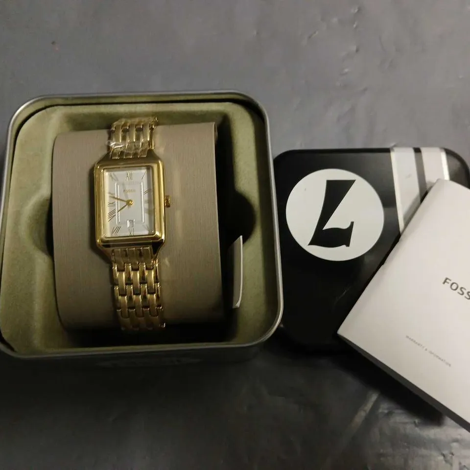 BOXED FOSSIL RECTANGULAR ALL STAINLESS STEEL LADIES WATCH