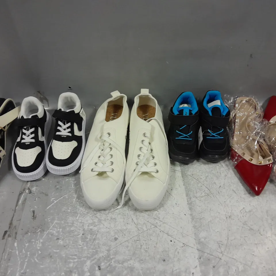 BOX OF APPROXIMATELY 15 PAIRS OF ASSORTED SHOES IN VARIOUS STYLES, COLOURS AND SIZES