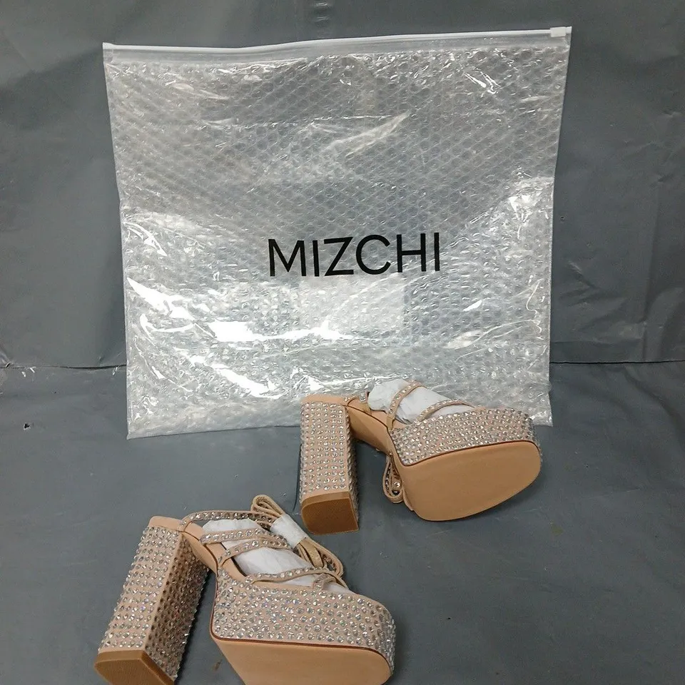 BAGGED PAIR OF MIZCHI CALVIA CRYSTAL PLATFORM HEELS UK 1 