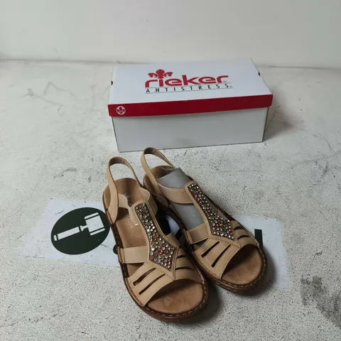 RIEKER ANTISTRESS SANDALS β BEIGE/TAN WITH CRYSTAL EMBELLISHMENT β UK 6 (EU 39)