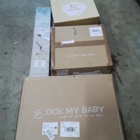 PALLET CONTAINING APPROXIMATELY 4 RAW ELECTRICAL ITEMS TO INCLUDE:BOOSTER SEAT, MULTIFUNCTIONAL CRUTCH,BABY PLAY MATS, ARTIFICIAL TREE,WIPER BLADES,ROCKING HORSE AND OTHER ASSORTED ITEMS...